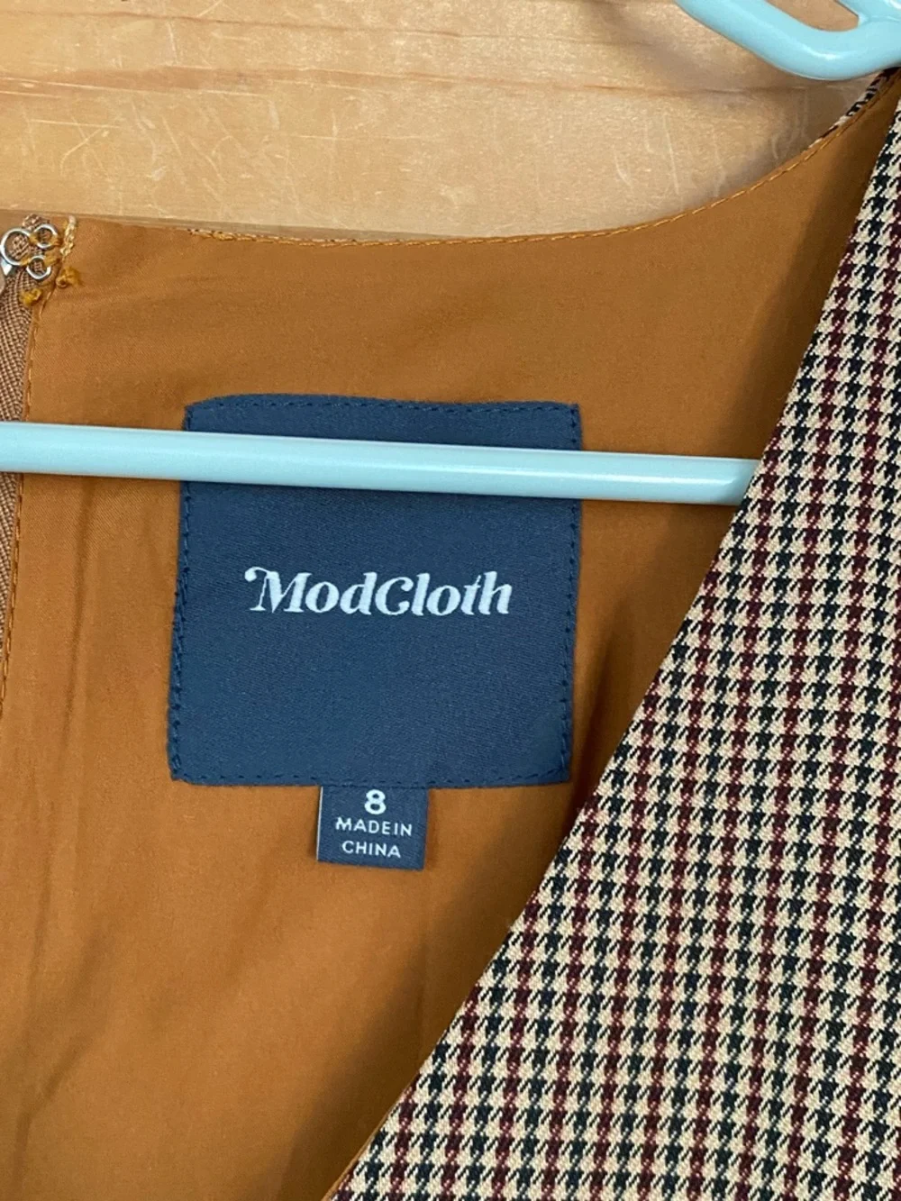 ModCloth brown houndstooth Decision Maker sleeveless retro midi dress size 8 - Picture 7 of 9